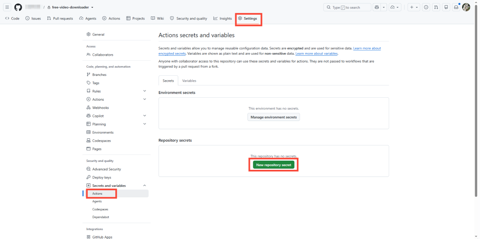Settings → Secrets and variables → Actions